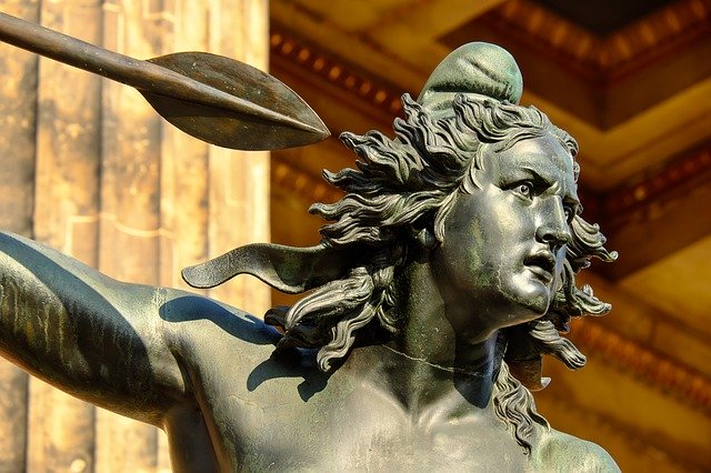outdoor metal sculpture of warrior